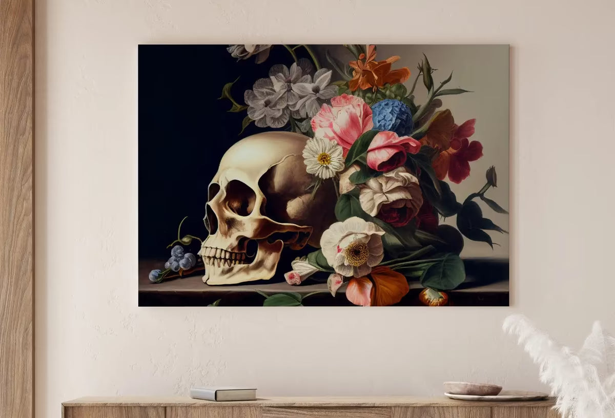 Skull Painting Printable Wall Art. Vintage Style Skull & Colorful Flowers. Floral Skull Print . Skull Wall Decor Poster #11 – Printable Wall Art