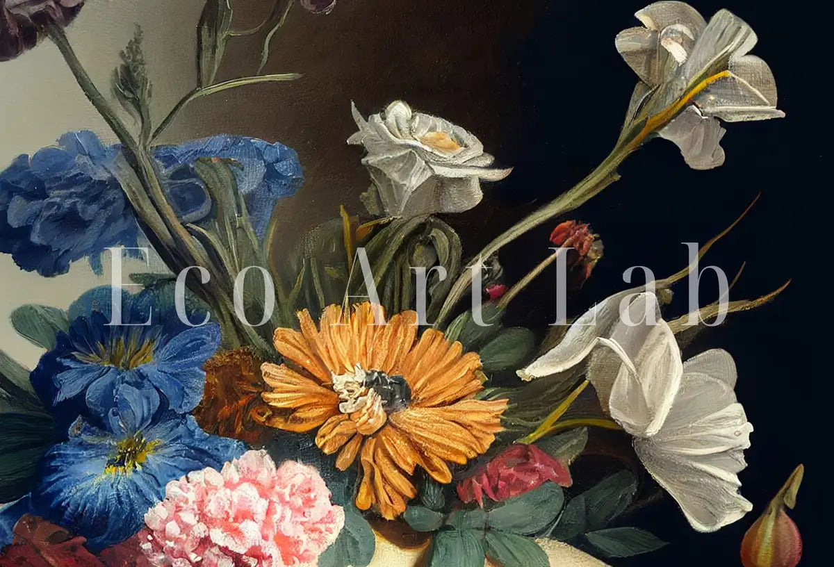 Detail view of artwork from Skull Painting Printable Wall Art. Vintage Style Skull & Colorful Flowers. Floral Skull Print Digital Download. Skull Wall Decor Poster #8. (variation 2)