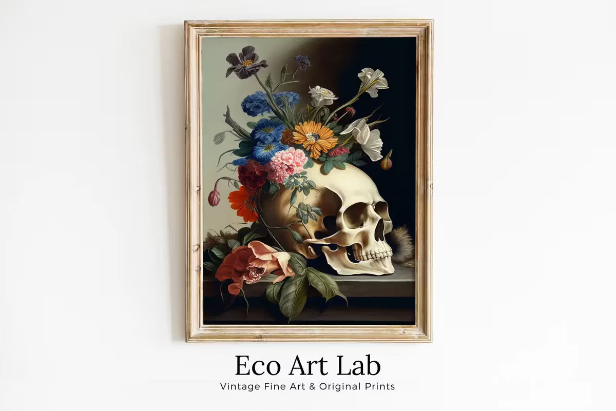 Skull Painting Printable Wall Art. Vintage Style Skull & Colorful Flowers. Floral Skull Print . Skull Wall Decor Poster #8 – Printable Wall Art