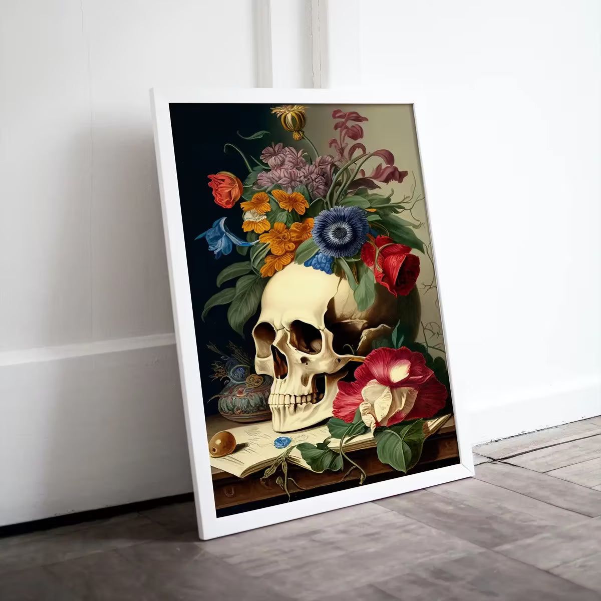 Skull Painting Printable Wall Art. Vintage Style Skull & Colorful Flowers. Floral Skull Print . Skull Wall Decor Poster #9 – Printable Wall Art