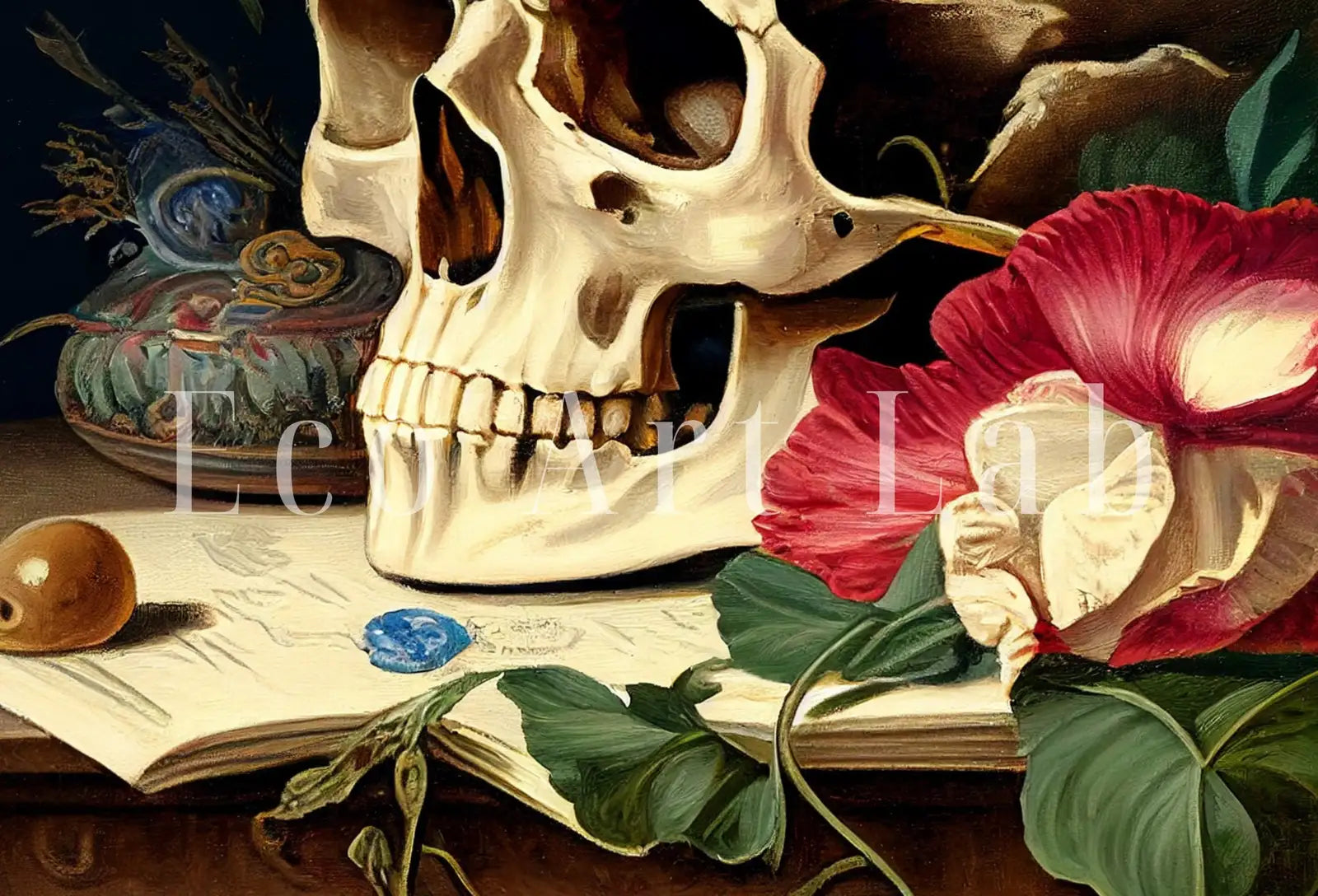 Second included artwork preview from Skull Painting Printable Wall Art. Vintage Style Skull & Colorful Flowers. Floral Skull Print Digital Download. Skull Wall Decor Poster #9 featuring various scenes.
