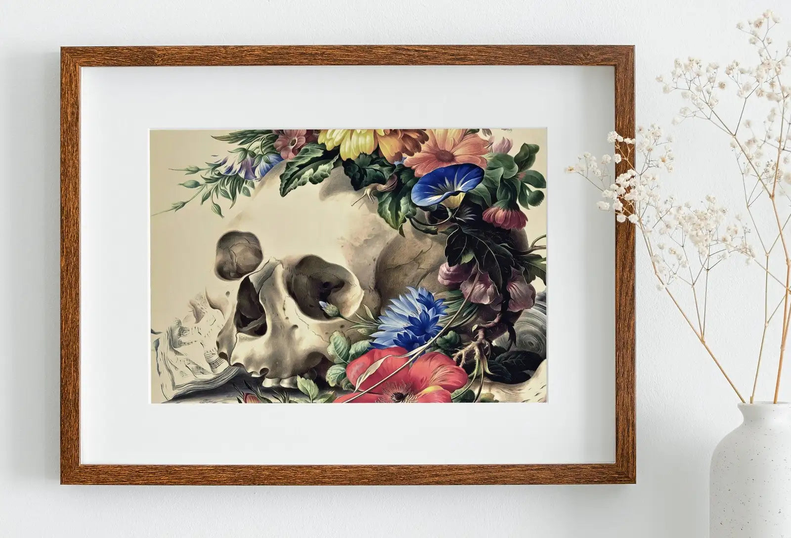 Included artwork preview showing first selection of artworks from Skull Painting Vintage Printable Wall Art. Skull With Colorful Flowers, Floral Skull Print. Digital Download, Skull Wall Decor Poster.