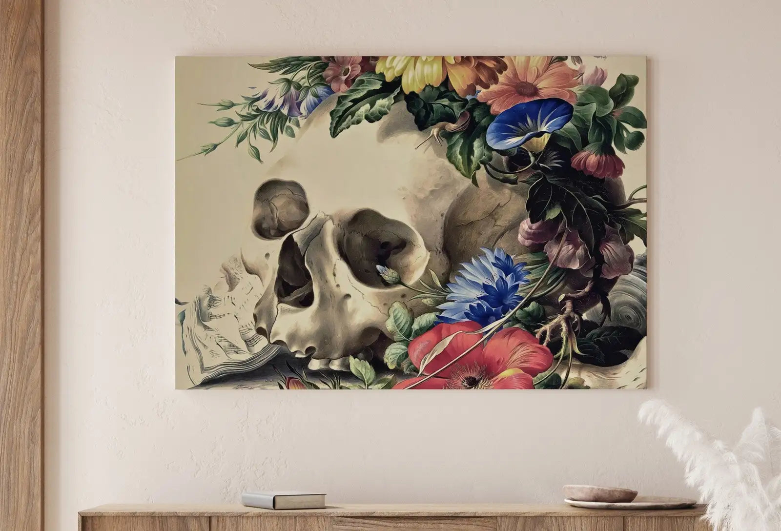Second included artwork preview from Skull Painting Vintage Printable Wall Art. Skull With Colorful Flowers, Floral Skull Print. Digital Download, Skull Wall Decor Poster featuring various scenes.