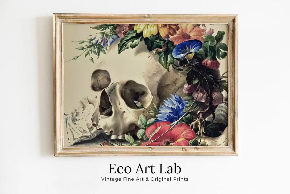 Skull Painting Vintage Printable Wall Art. Skull With Colorful Flowers, Floral Skull Print. , Skull Wall Decor Poster – Printable Wall Art