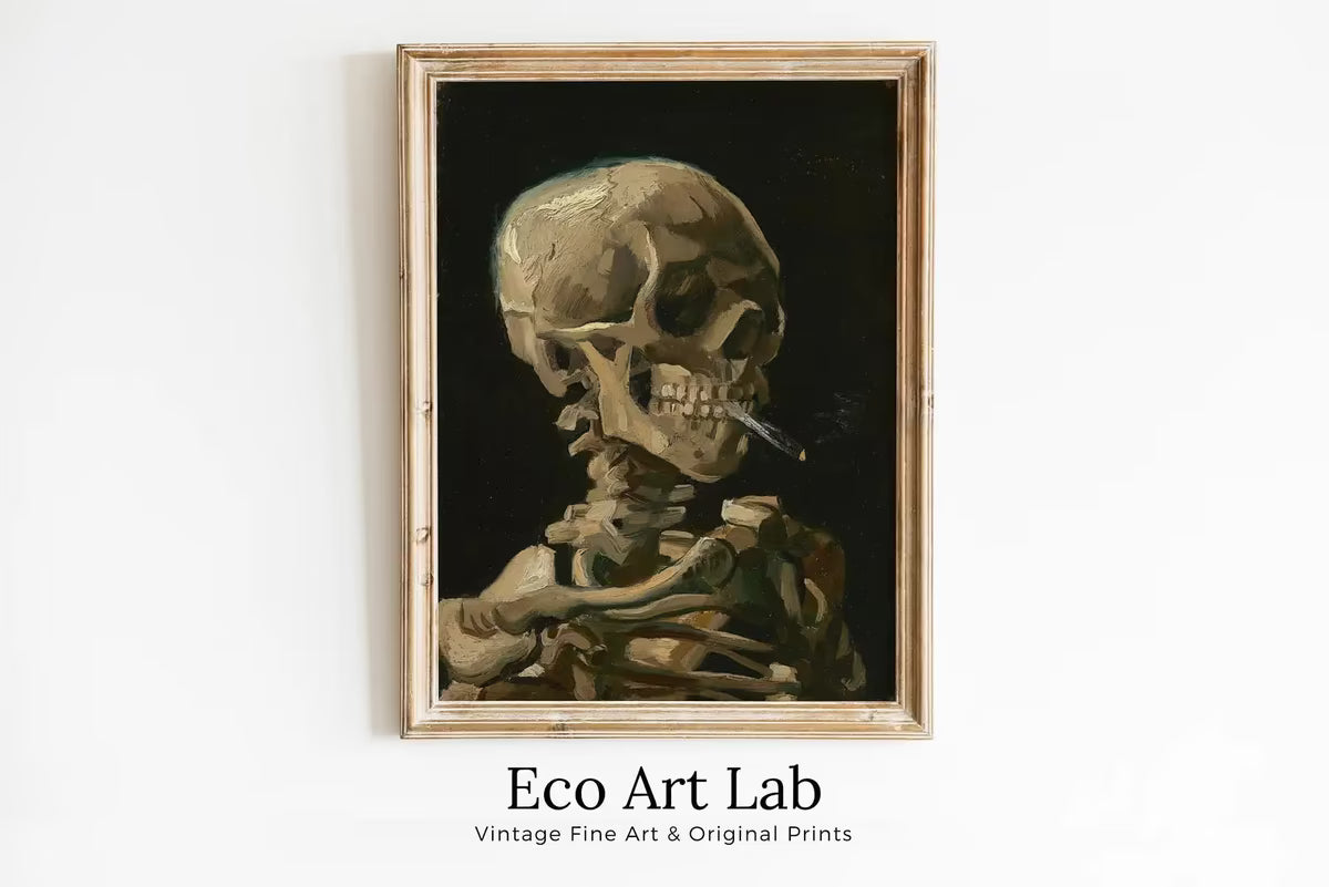 Skull Smoking Poster. Vintage Van Gogh Painting. Instant Download. Skeleton Halloween Printable Art. Famous Art Prints, Grunge room decor – Printable Wall Art