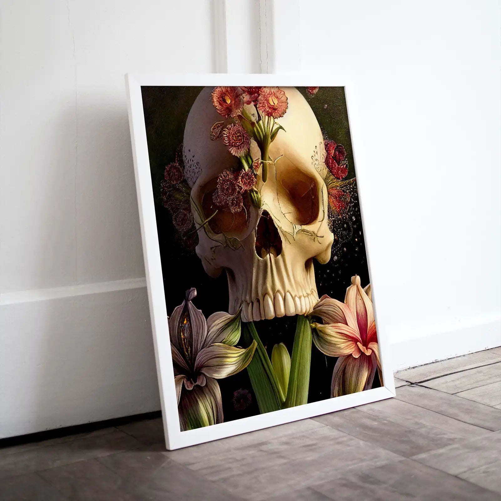 Included artwork preview showing first selection of artworks from Skull With Colorful Flowers. Printable Wall Art. Modern Floral Skull Painting Print. Digital Download. Skull Wall Decor Poster. Skull Art.