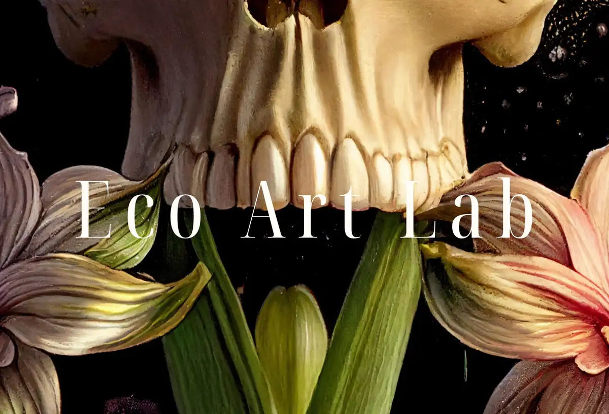 Detail view of artwork from Skull With Colorful Flowers. Printable Wall Art. Modern Floral Skull Painting Print. Digital Download. Skull Wall Decor Poster. Skull Art. (variation 2)
