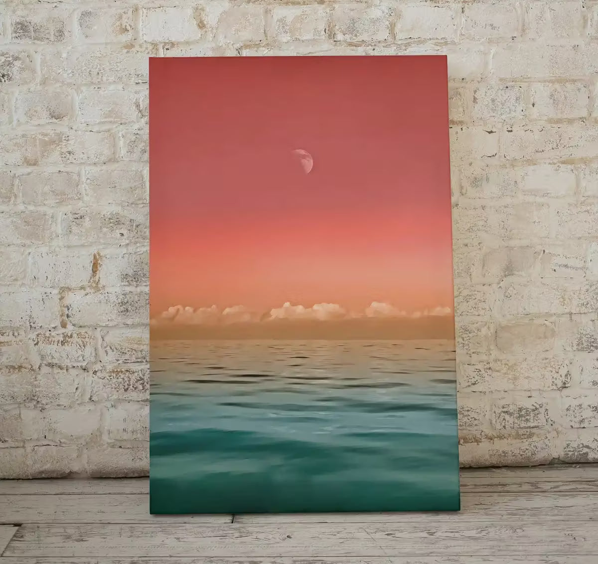Sky and Sea Gradient Evening Colors with Hazy Moon. Nautical Landscape Wall Art. Colorful Seascape Coastal Digital Printable Art. Beach Art – Printable Wall Art