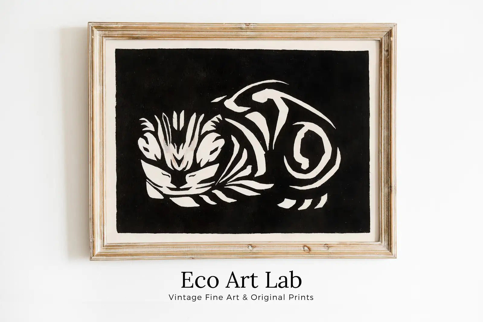 Framed view of Sleeping Cat Vintage Art Nouveau Print Wall Art. Instant Download Cat Painting Retro Julie De Graag Printable Wall Art. Art Nouveau Poster – printable wall art digital download.
