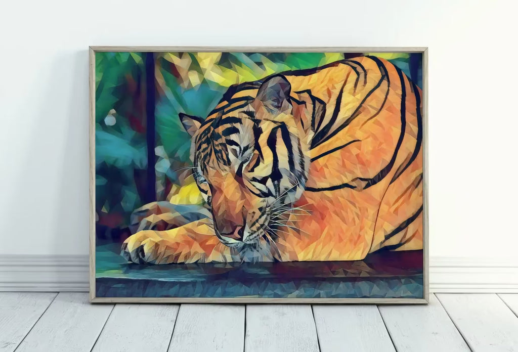 Sleeping Tiger Wall Art Print, Year of the Tiger Printable Wall Art, Colorful Tiger Painting, Animal Print, Nature Wildlife Instant Download – Printable Wall Art