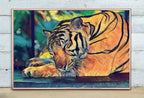Detail view of artwork from Sleeping Tiger Wall Art Print, Year of the Tiger Printable Wall Art, Colorful Tiger Painting, Animal Print, Nature Wildlife Instant Download. (variation 1)