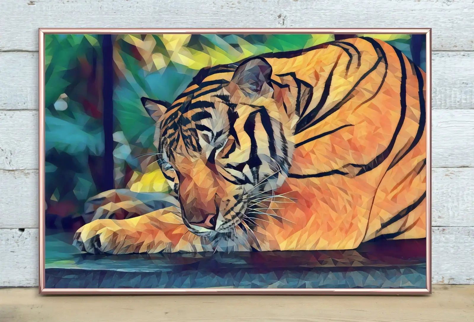 Detail view of artwork from Sleeping Tiger Wall Art Print, Year of the Tiger Printable Wall Art, Colorful Tiger Painting, Animal Print, Nature Wildlife Instant Download. (variation 1)