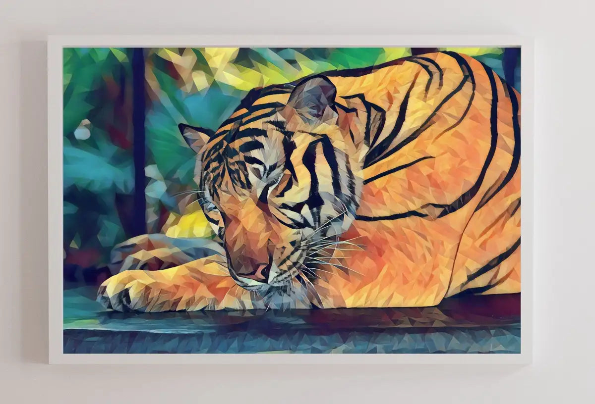 Detail view of artwork from Sleeping Tiger Wall Art Print, Year of the Tiger Printable Wall Art, Colorful Tiger Painting, Animal Print, Nature Wildlife Instant Download. (variation 2)
