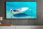 Detail view of artwork from Small Boat Floating at Sea Landscape Painting, Frame TV Art Digital Download, Digital Art for Tv, Colorful Art for Frame TV. (variation 2)