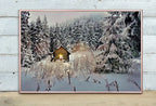 Detail view of artwork from Small Cabin in the Snow Winter Landscape Painting. Printable Wall Art, for Home or Office Decor, Nature Print Digital Art Instant Download. (variation 2)