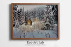 Small Cabin in the Snow Winter Landscape Painting. Printable Wall Art, for Home or Office Decor, Nature Print Digital Art Instant Download – Printable Wall Art