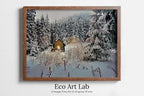 Framed view of Small Cabin in the Snow Winter Landscape Painting. Printable Wall Art, for Home or Office Decor, Nature Print Digital Art Instant Download – printable wall art digital download.