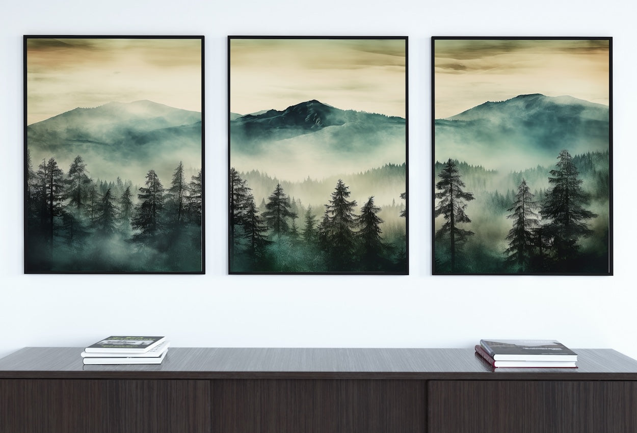 3 Piece Wall Art Sage Green Mountain | Watercolor Mountain Landscape | Abstract Nature Print | Modern Minimal Decor