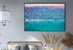 Detail view of artwork from Snow Covered Woodland w/ Lake Landscape Digital Painting. Printable Wall Art Home or Office Decor Nature Print Digital Art Instant Download. (variation 1)