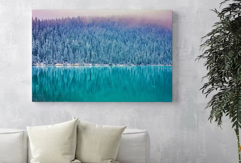 Snow Covered Woodland w/ Lake Landscape Digital Painting. Printable Wall Art Home or Office Decor Nature Print Digital Art Instant Download – Printable Wall Art