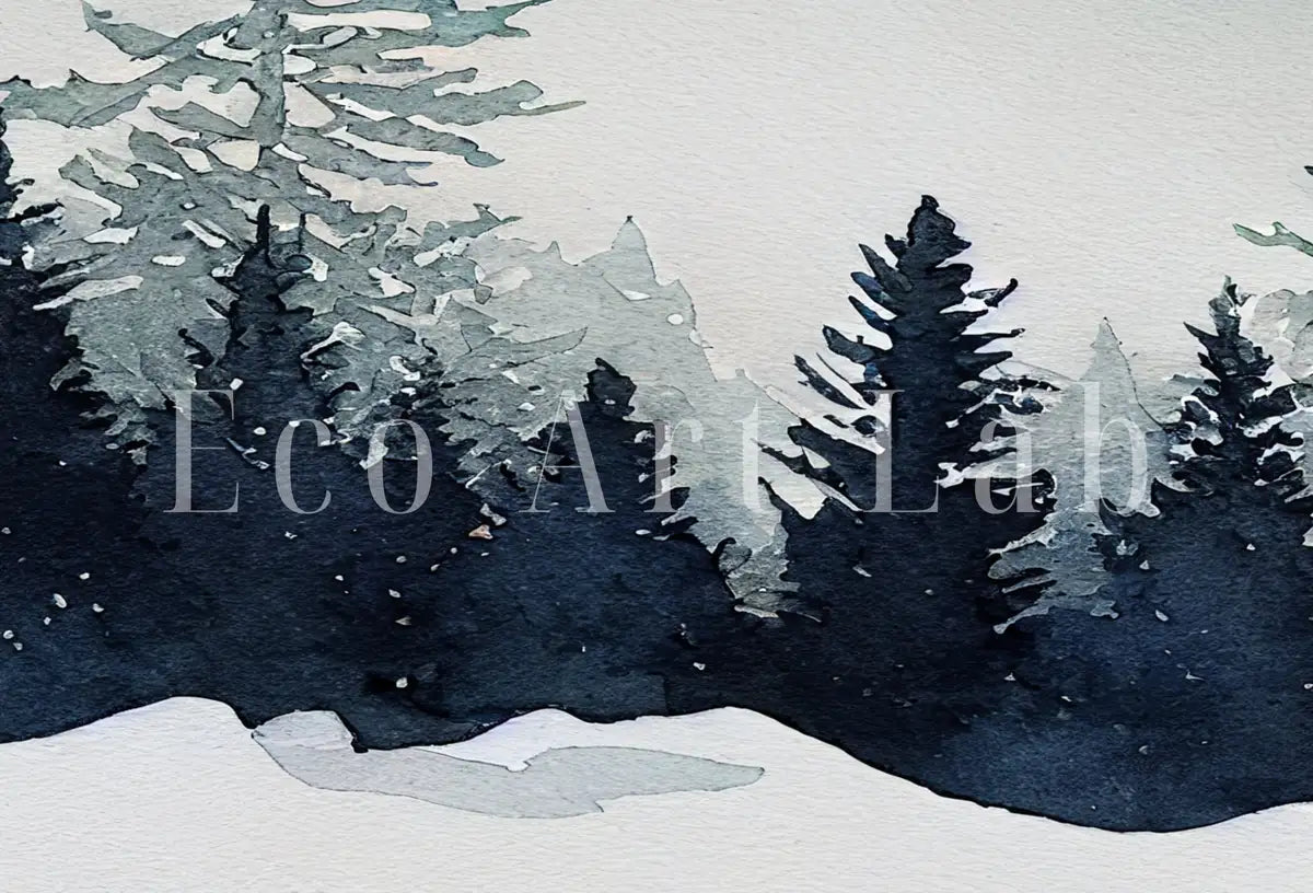 Forêt enneigée en aquarelle : Ensemble de trois pièces d’art mural représentant un paysage hivernal, idéal pour créer une galerie murale.