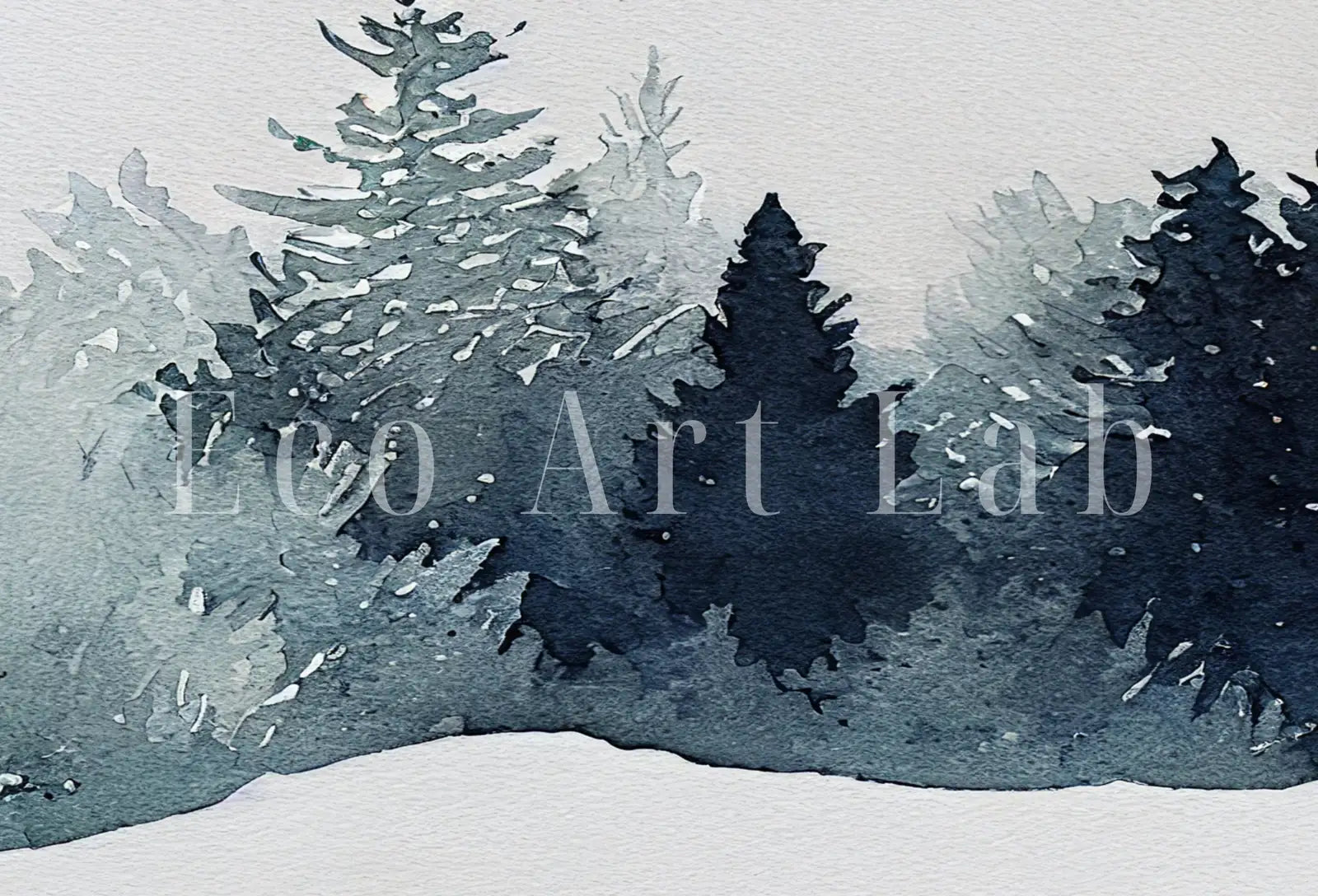 Forêt enneigée en aquarelle : Ensemble de trois pièces d’art mural représentant un paysage hivernal, idéal pour créer une galerie murale.