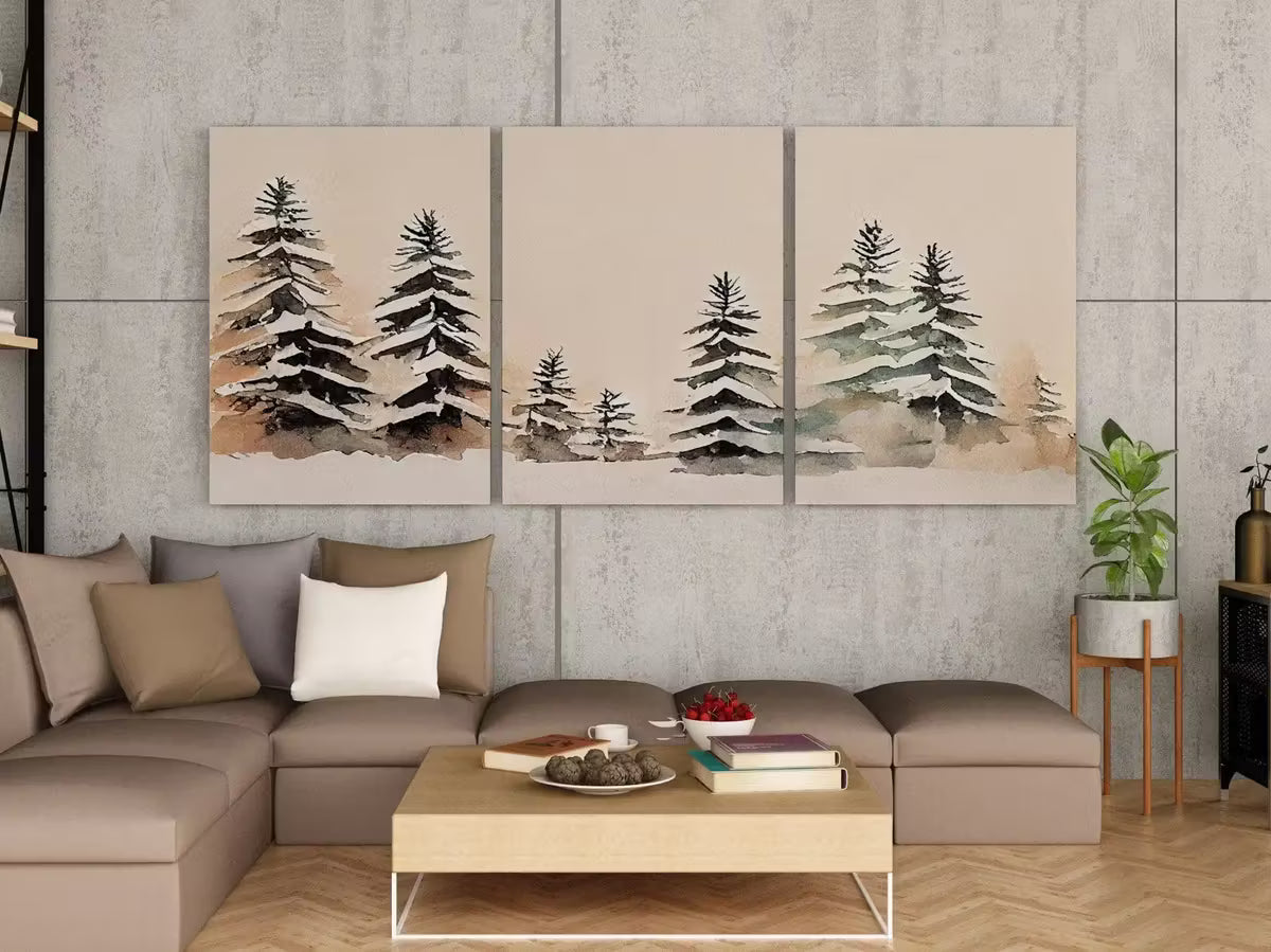 Snowy Forest Watercolor Painting. Set of 3 Prints. Winter Forest Landscape Printable. Printable Wall Art. 3 Piece Wall Art. Gallery Wall Set – Printable Wall Art Set