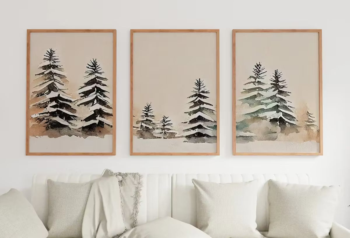 Snowy Forest Watercolor Painting. Set of 3 Prints. Winter Forest Landscape Printable. Printable Wall Art. 3 Piece Wall Art. Gallery Wall Set – Printable Wall Art Set