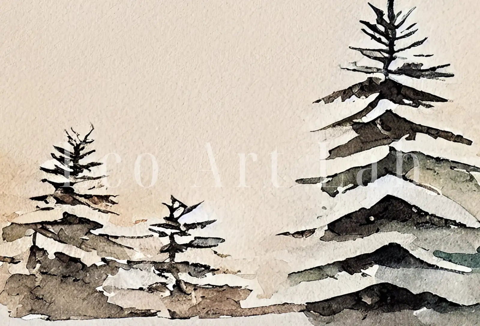Peinture aquarelle de forêt enneigée : Ensemble de trois impressions pour une galerie murale hivernale, art mural imprimable de paysage forestier.