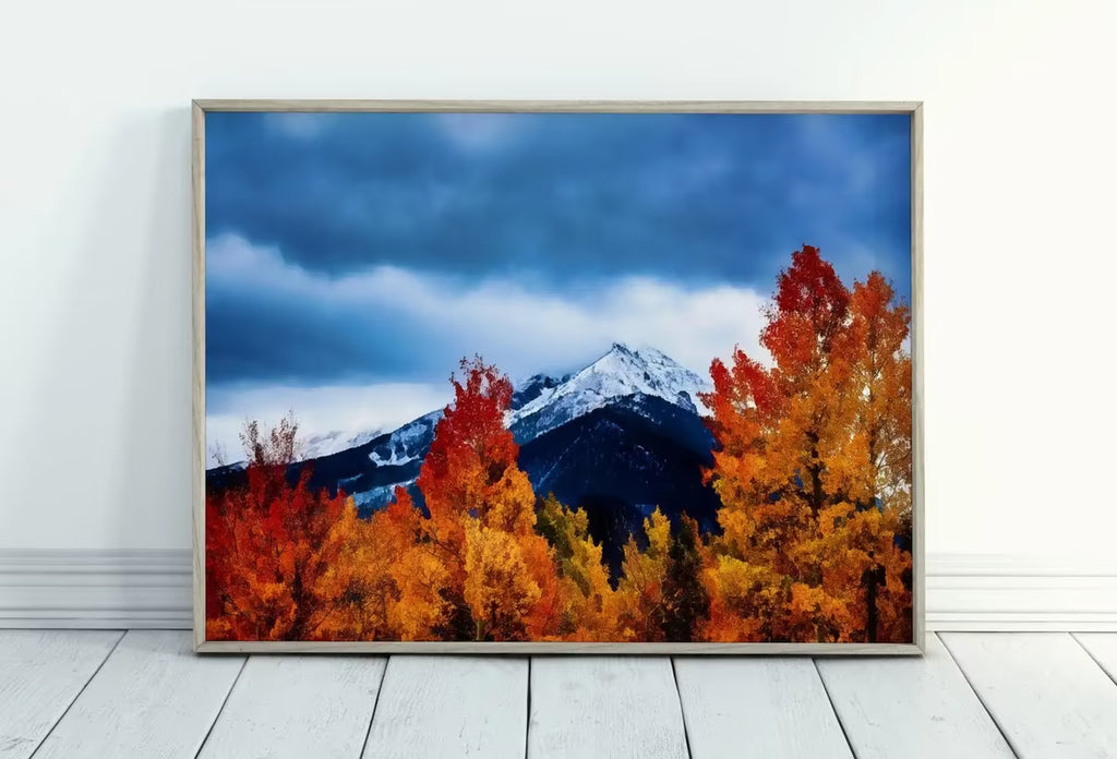 Snowy Mountain & Fall Forest Landscape Painting. Printable Wall Art. Home or Office Decor. Nature Print Digital Autumn Art. Instant Download – Printable Wall Art
