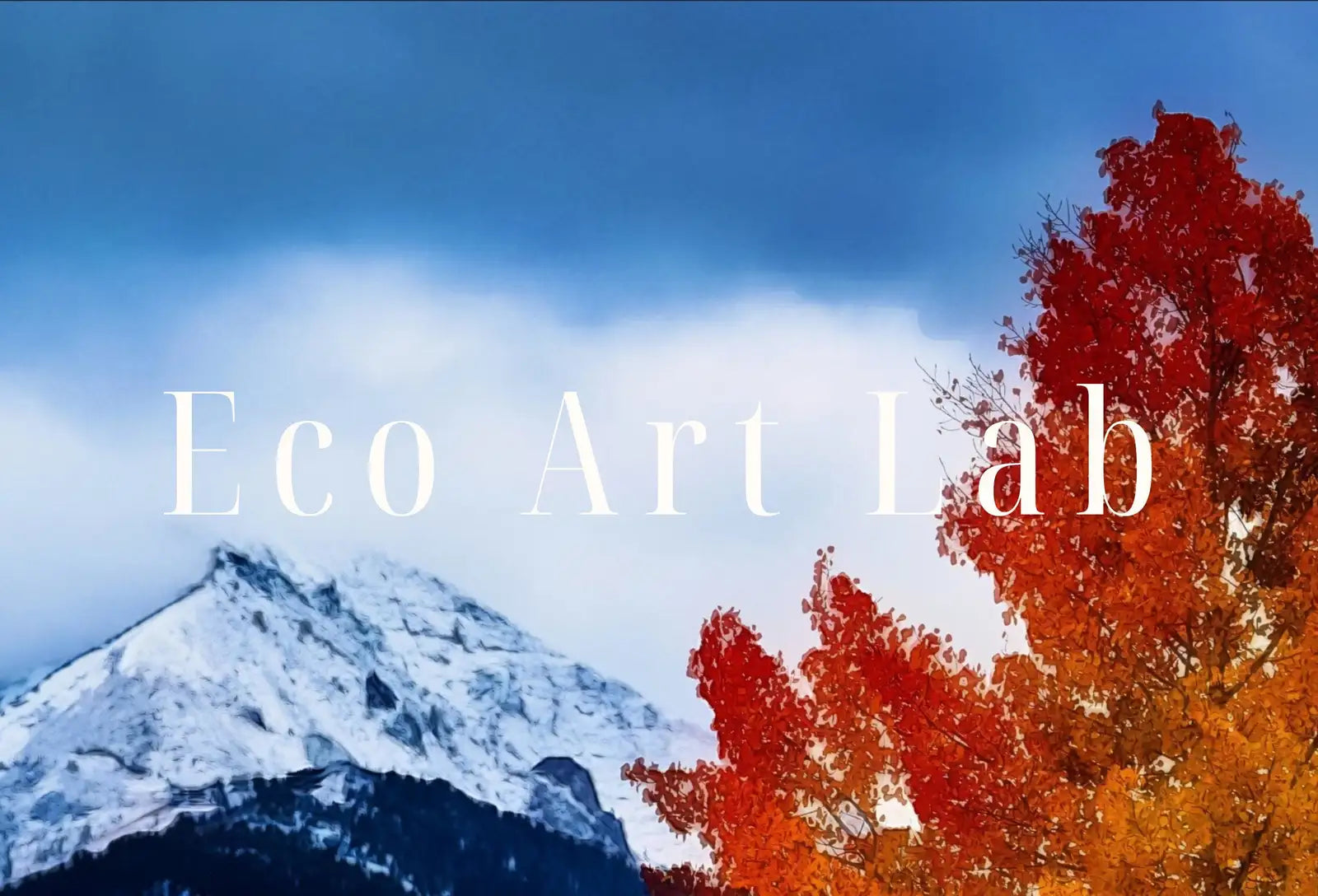 Detail view of artwork from Snowy Mountain & Fall Forest Landscape Painting. Printable Wall Art. Home or Office Decor. Nature Print Digital Autumn Art. Instant Download. (variation 1)