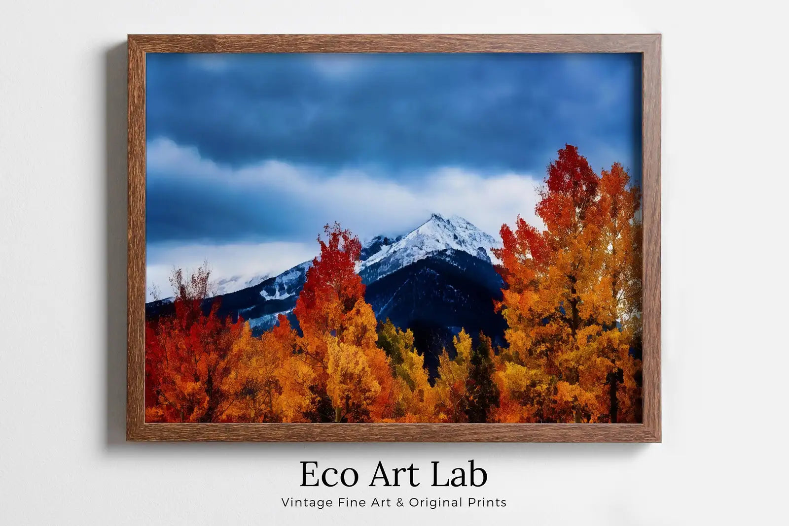Framed view of Snowy Mountain & Fall Forest Landscape Painting. Printable Wall Art. Home or Office Decor. Nature Print Digital Autumn Art. Instant Download – printable wall art digital download.