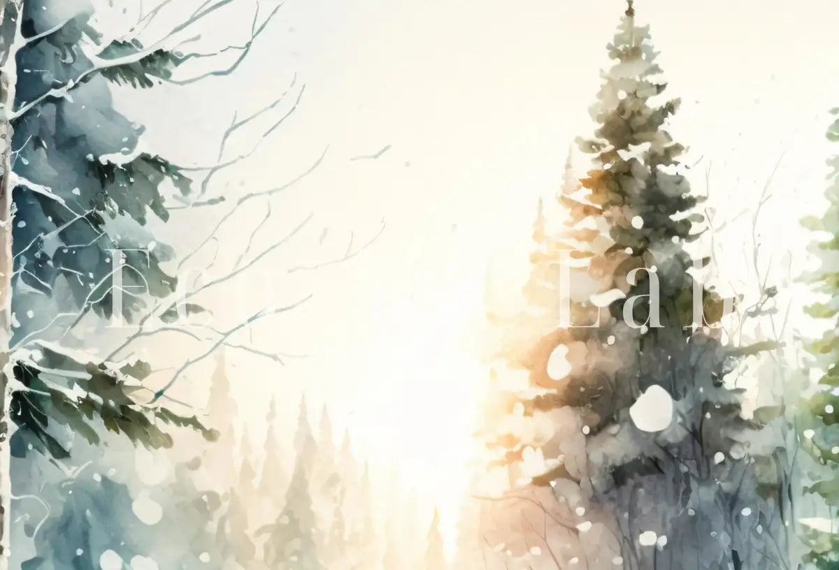 Detail view of artwork from Snowy Winter Forest Watercolor Landscape Printable Art. Green Forest Trees Painting Print. Printable Wall Art. Digital Forest Nature Decor. (variation 2)