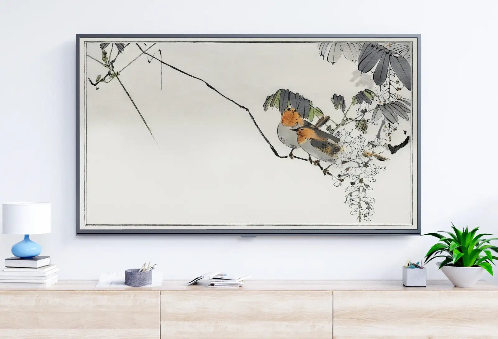 Included artwork preview showing first selection of artworks from Sparrows Perched On a Branch Frame TV Art. Vintage Japanese Painting Samsung Art TV, Digital Download for Samsung Frame, Retro Frame TV Art.