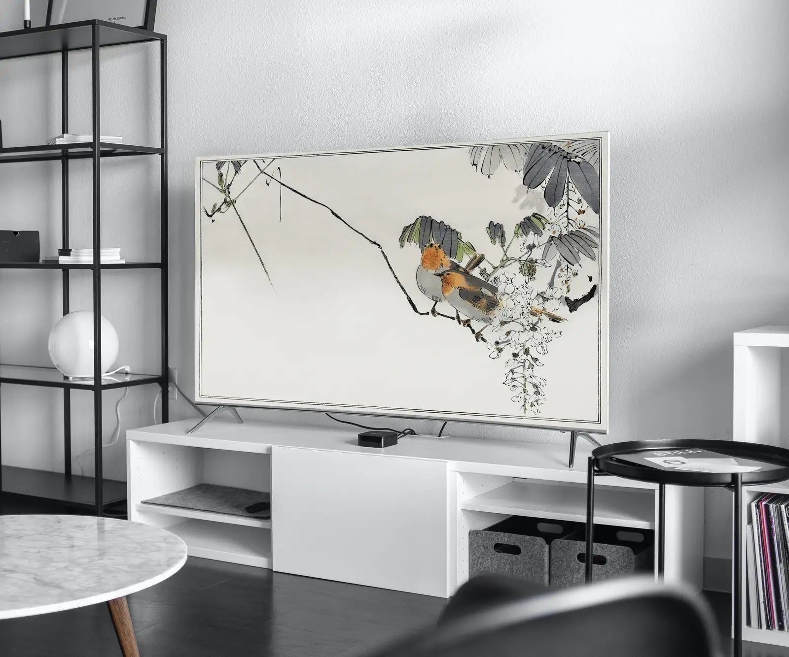 Detail view of artwork from Sparrows Perched On a Branch Frame TV Art. Vintage Japanese Painting Samsung Art TV, Digital Download for Samsung Frame, Retro Frame TV Art. (variation 1)