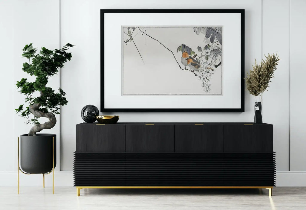 Detail view of artwork from Sparrows Perched On a Branch Vintage Japanese Painting. Japanese Wall Art Printable Poster. 19th Century Japanese Vintage Wall Art, Bird Art. (variation 1)