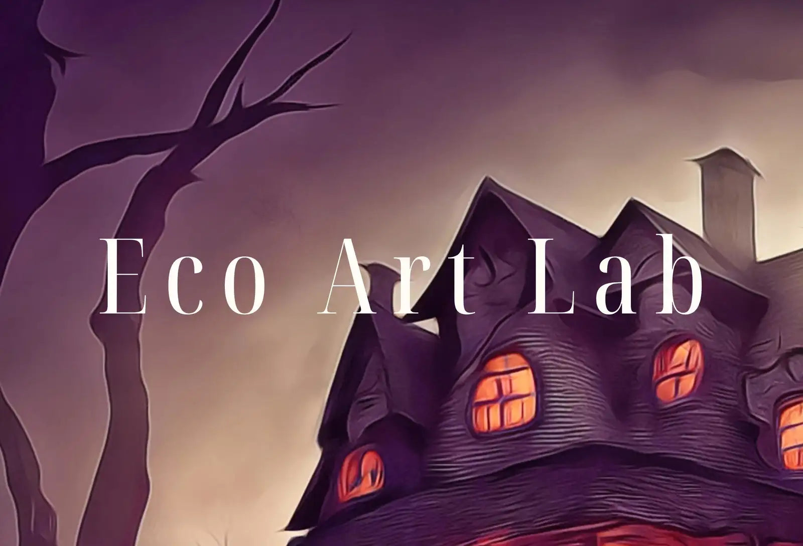 Detail view of artwork from Spooky Haunted House Halloween Print. Halloween Printable Wall Art. Scary Halloween Painting. Instant Download Art Print. Fall Decor. (variation 1)