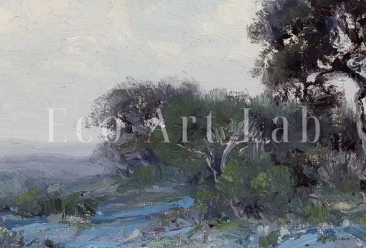 Spring Meadow Landscape Painting | Printable Vintage Landscape | Blue Bonnets at Late Afternoon | Texas Bluebonnets | Flower Field – Printable Wall Art