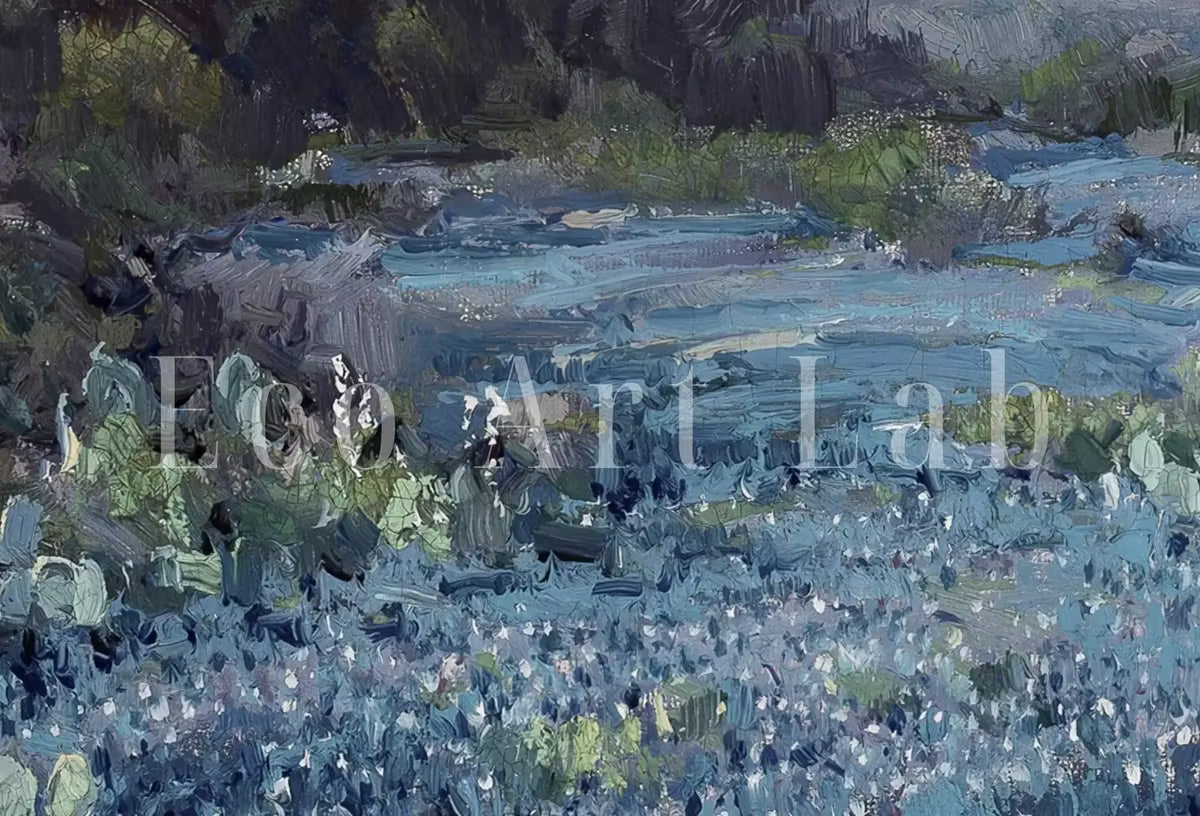 Spring Meadow Landscape Painting | Printable Vintage Landscape | Blue Bonnets at Late Afternoon | Texas Bluebonnets | Flower Field – Printable Wall Art