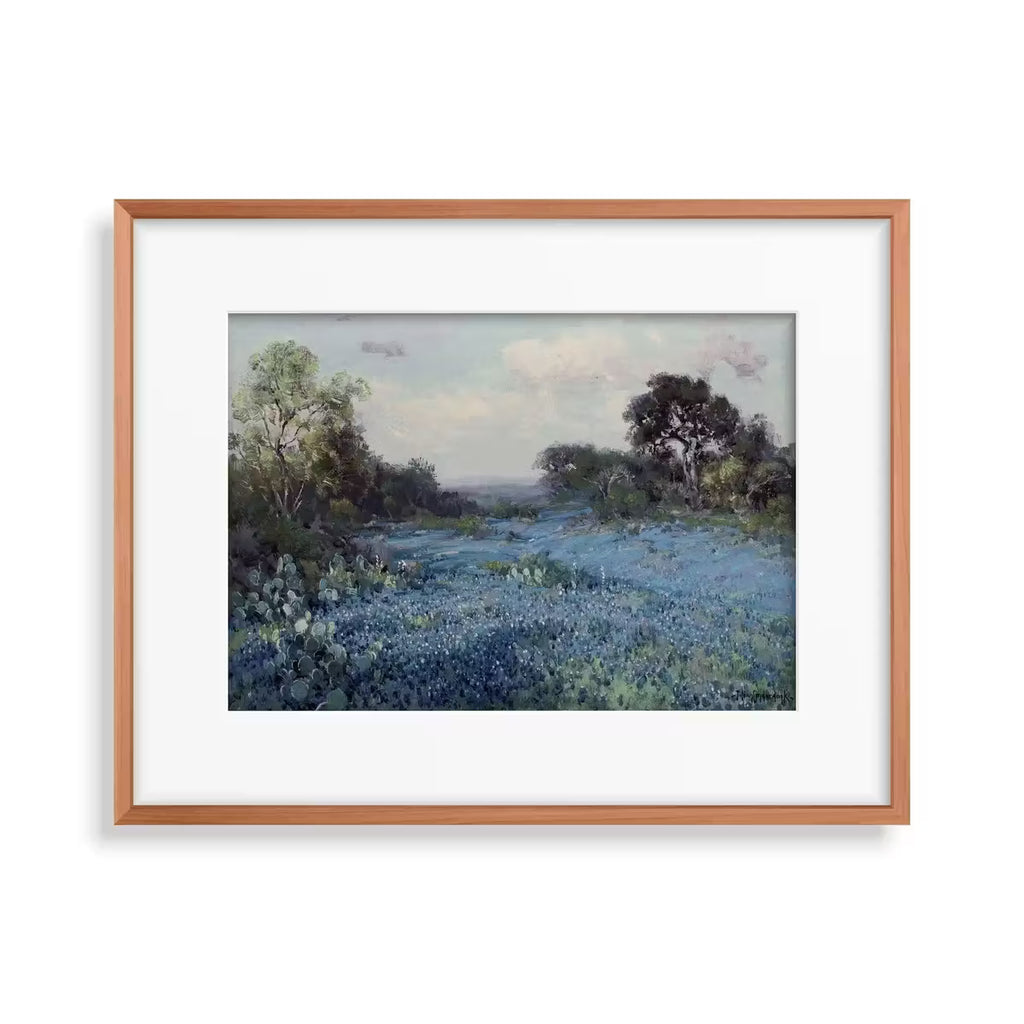 Spring Meadow Landscape Painting | Printable Vintage Landscape | Blue Bonnets at Late Afternoon | Texas Bluebonnets | Flower Field – Printable Wall Art