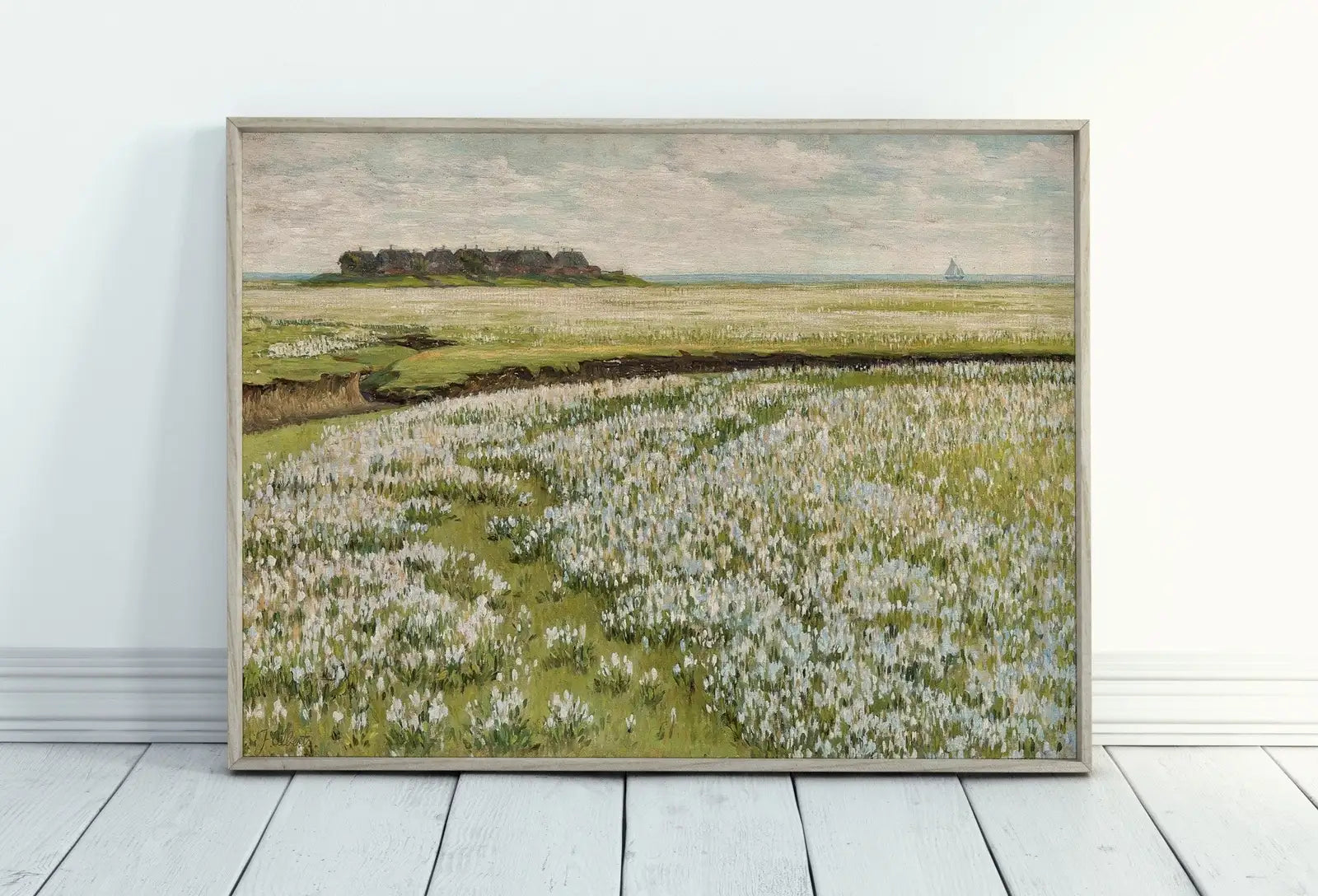 Included artwork preview showing first selection of artworks from Spring Meadow Landscape Painting. Vintage Landscape Print. Farmhouse Decor. Country Field Printable. Antique Rustic Field Print..