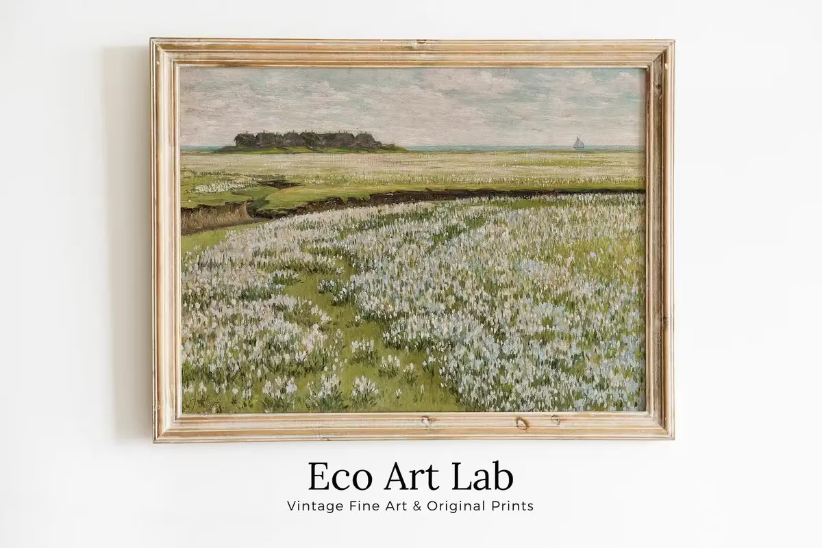 Spring Meadow Landscape Painting. Vintage Landscape Print. Farmhouse Decor. Country Field Printable. Antique Rustic Field Print. – Printable Wall Art