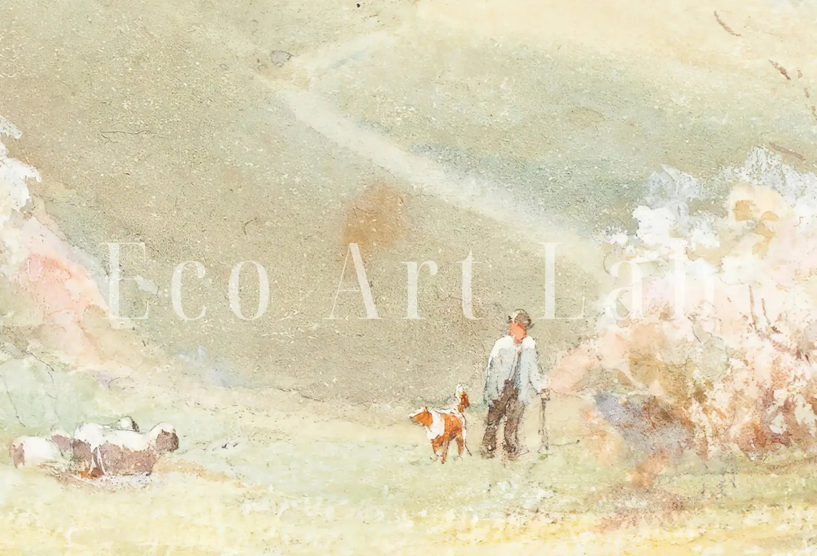 Peinture de Prairie de printemps, impression de paysage vintage. Art mural en 2 pièces. Peinture à l’aquarelle de champ de campagne aux couleurs douces. Ensemble de 2 impressions d’art de campagne.