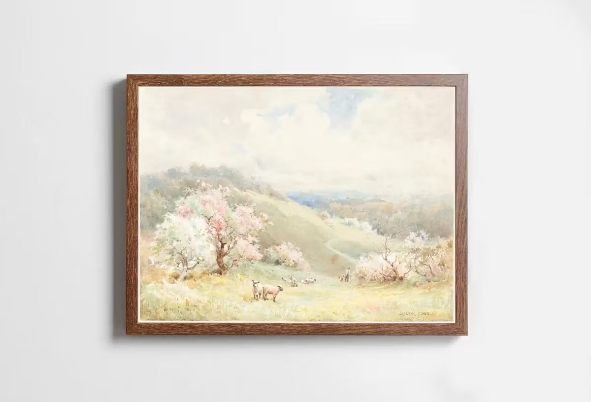 Spring Meadow Painting Vintage Landscape Print. Country Field Soft Colors Watercolor Painting Spring Landscape. Farmhouse Country Art Print – Printable Wall Art