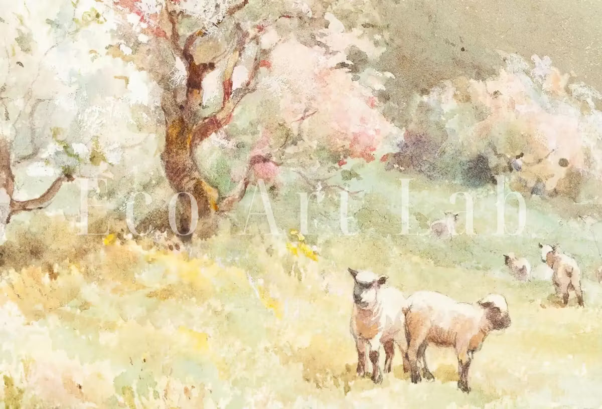 Spring Meadow Painting Vintage Landscape Print. Country Field Soft Colors Watercolor Painting Spring Landscape. Farmhouse Country Art Print – Printable Wall Art