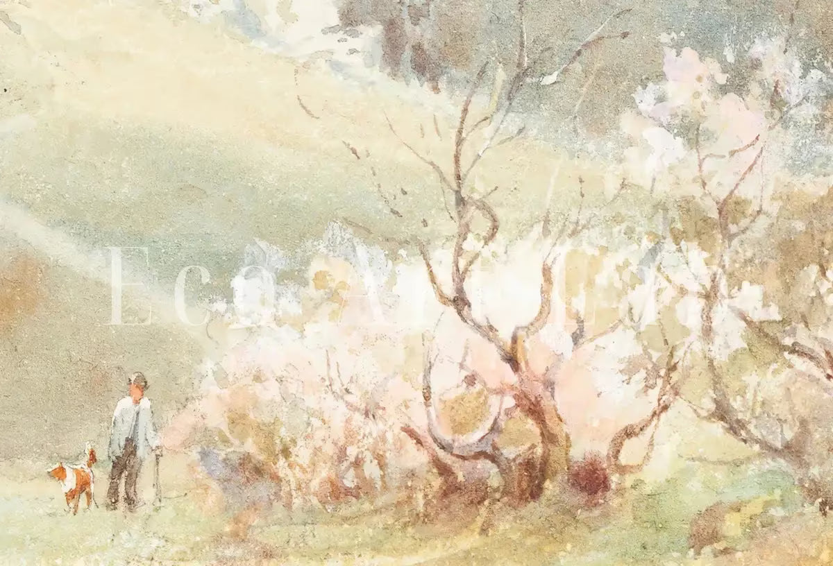 Spring Meadow Painting Vintage Landscape Print. Country Field Soft Colors Watercolor Painting Spring Landscape. Farmhouse Country Art Print – Printable Wall Art