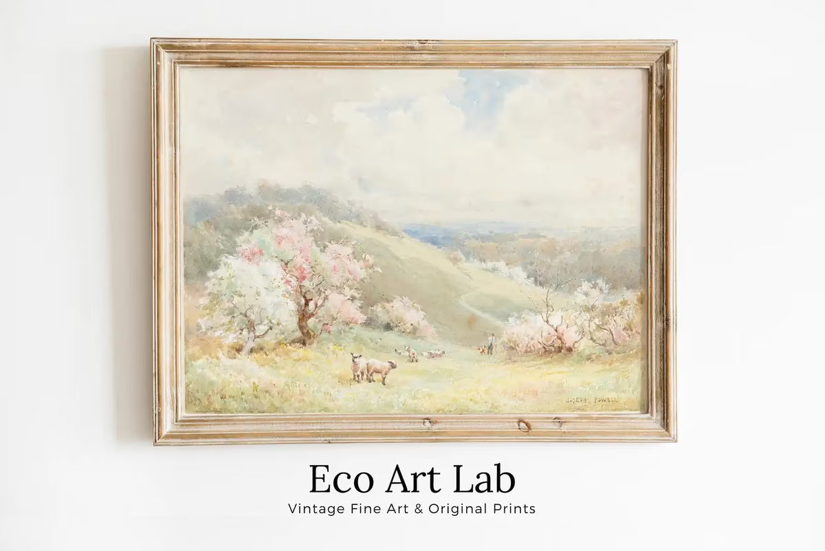 Spring Meadow Painting Vintage Landscape Print. Country Field Soft Colors Watercolor Painting Spring Landscape. Farmhouse Country Art Print – Printable Wall Art