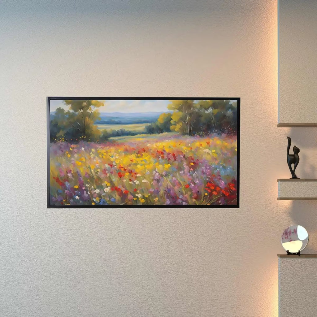 Spring Wildflowers Field Art. Original Oil Painting for Frame TV. Landscape Decor for Home Design – Frame TV  Art