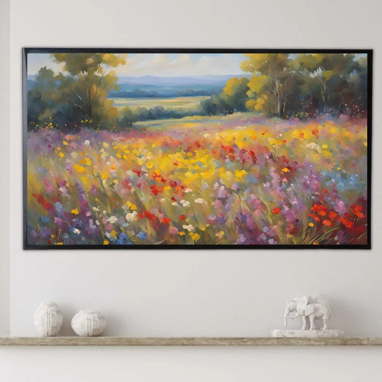 Spring Wildflowers Field Art. Original Oil Painting for Frame TV. Landscape Decor for Home Design – Frame TV Digital Download Art – Digital Download