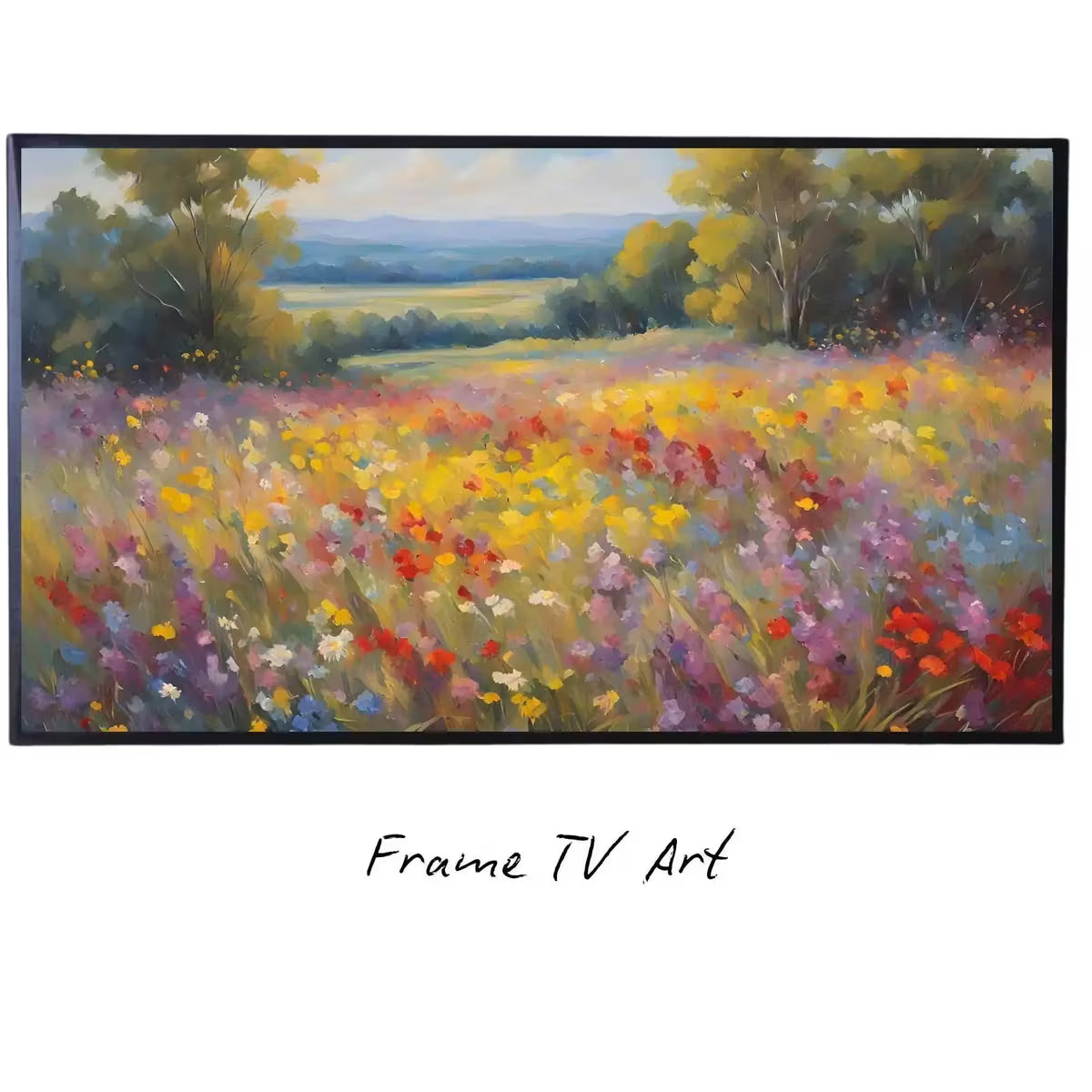 Spring Wildflowers Field Art. Original Oil Painting for Frame TV. Landscape Decor for Home Design – Frame TV  Art